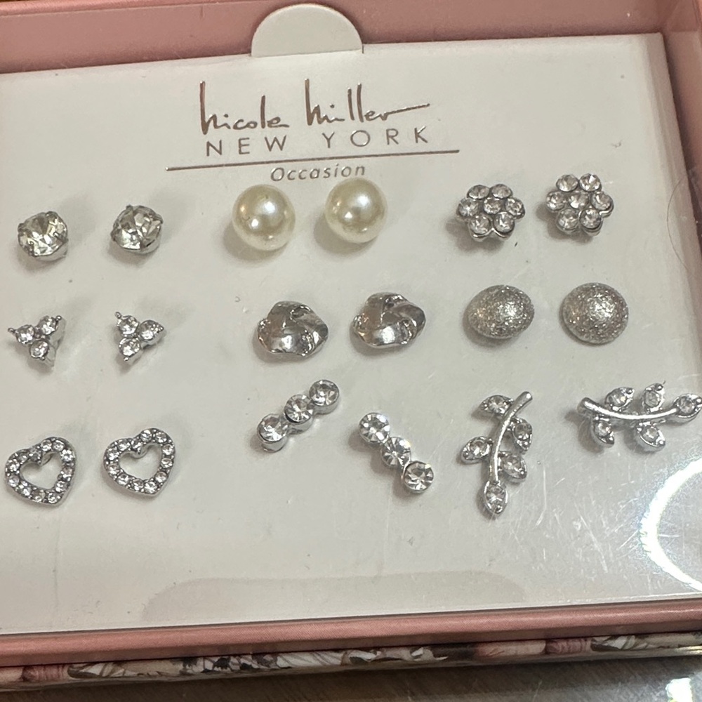 Nicole Miller Silver and Pearl Earring Collection - Picture 3 of 4